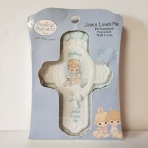Precious Moments Joshua Jesus Loves Me Porcelain Wall Cross
